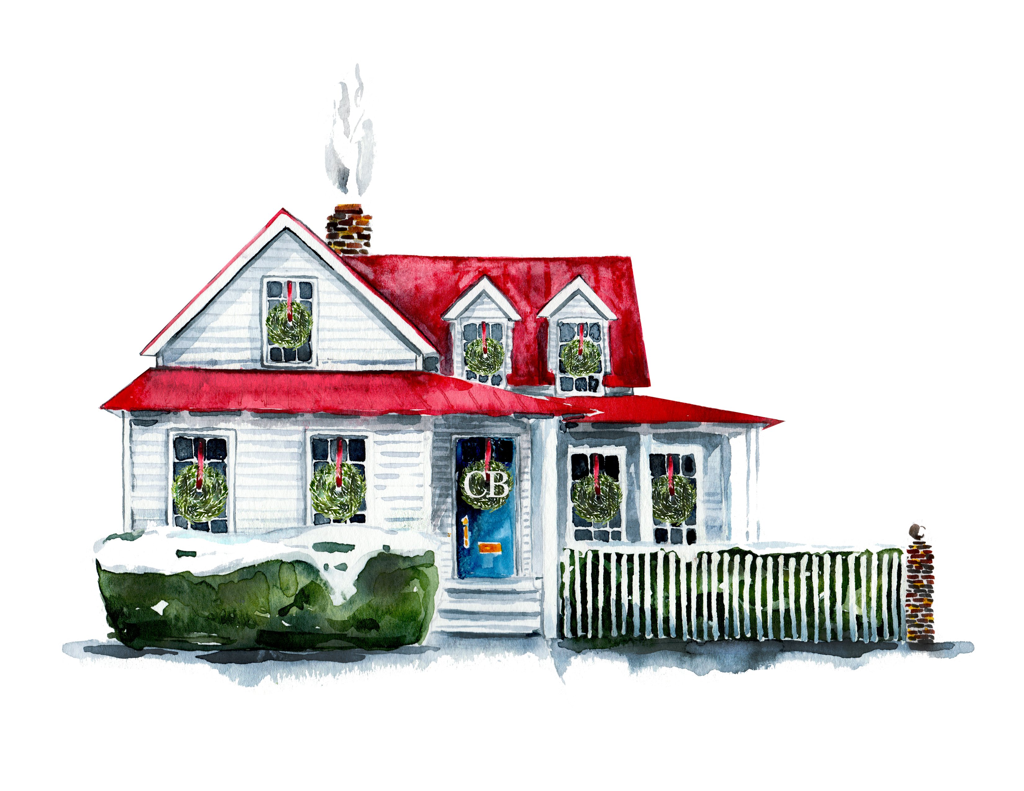 3300x2550 Home Portrait Watercolor Painting - Home Watercolor