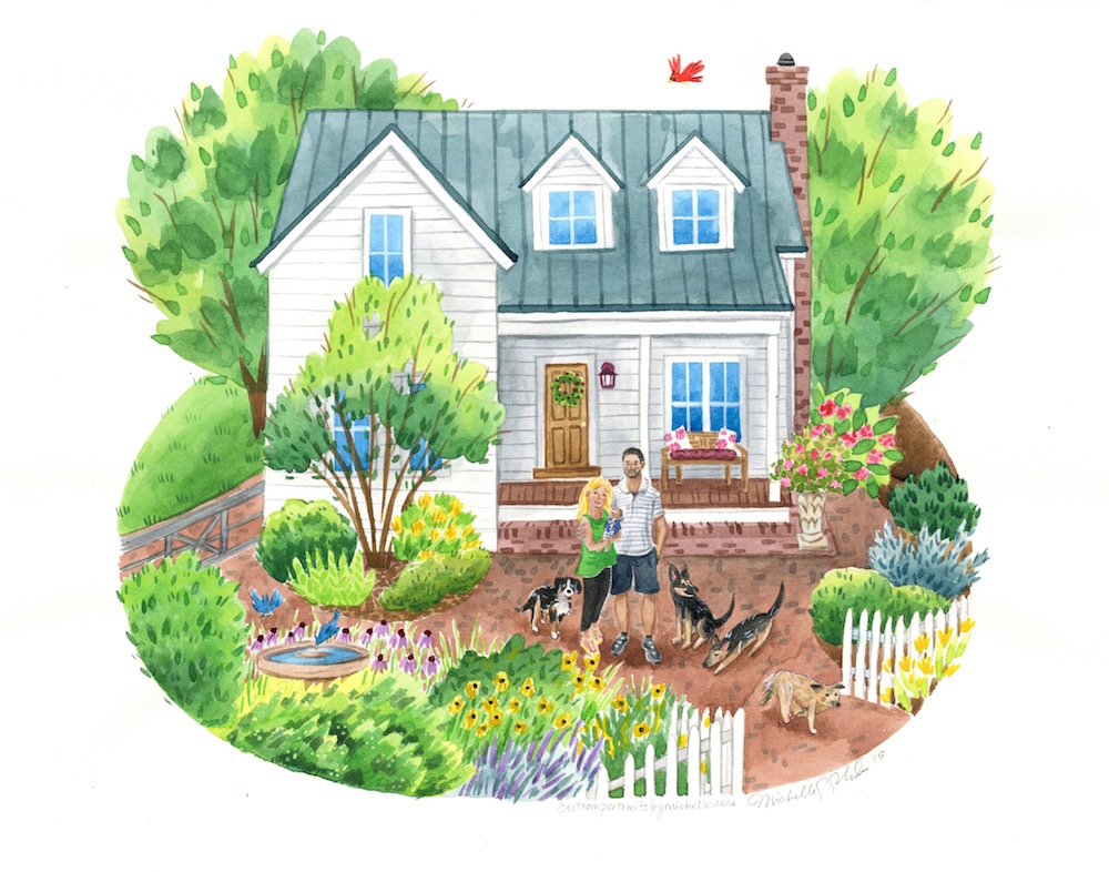 1000x786 Home Portrait In Watercolor Custom Portraits By Michelle - Home Watercolor