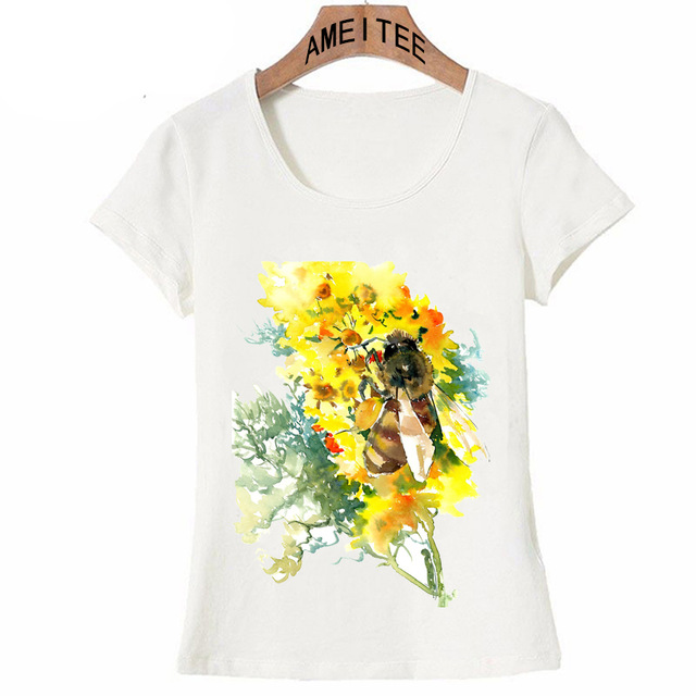 640x640 New Summer Fashion Women T Shirt Bee Honey And Flower Pretty - Honey Watercolor