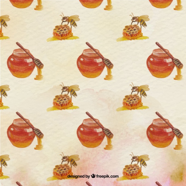 626x626 Watercolor Pattern Of Honey With Bee Vector Free Download - Honey Watercolor