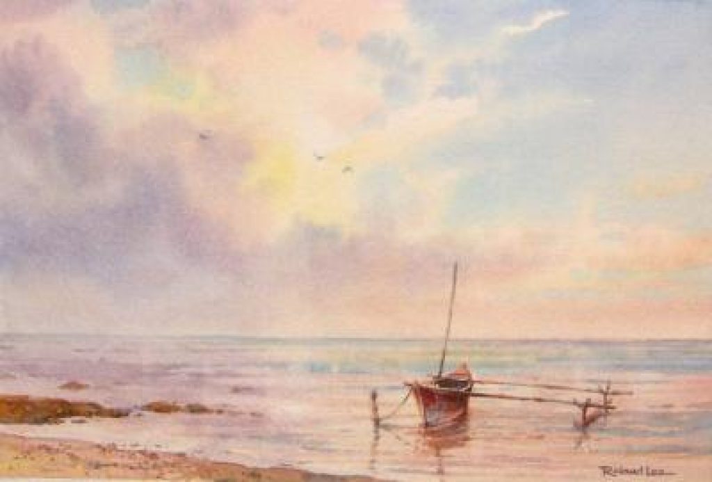 1024x693 From Sketch To Painting Still Water Sunset , Aitutaki Roland Lee - Horizon Watercolor