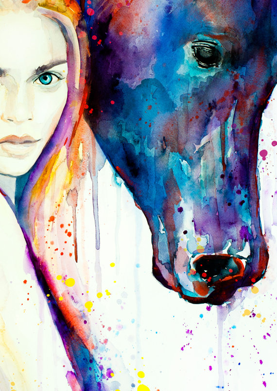 570x806 Horse Girl Watercolor Painting Print - Horse Watercolor Art
