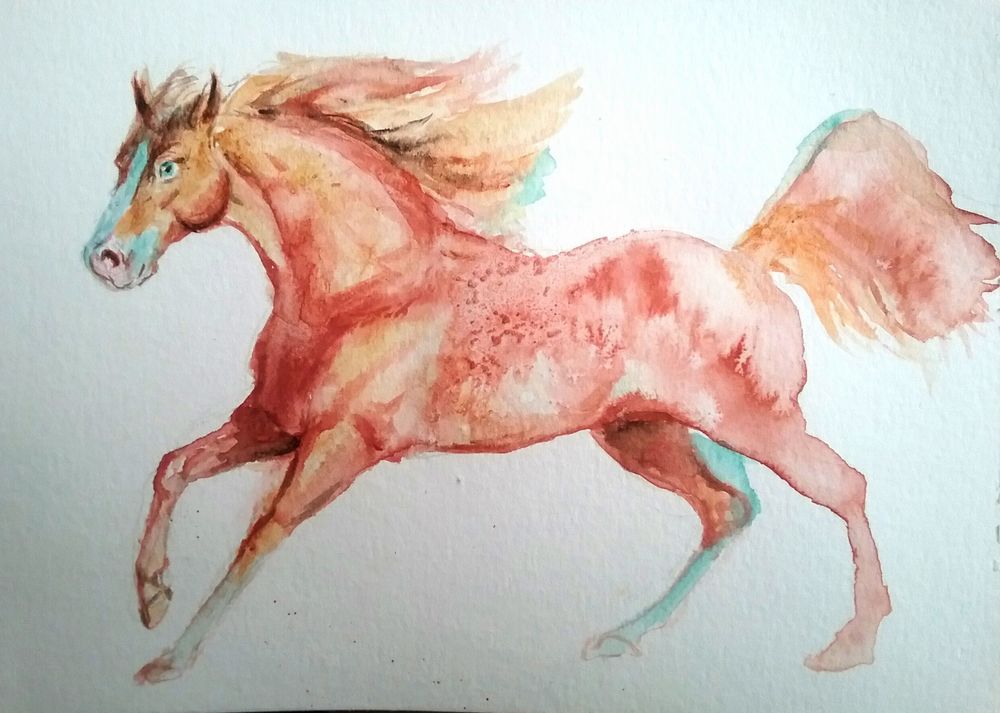 1000x713 Horse Authenthic Art,original Watercolor Painting On Paper,equine - Horse Watercolor Art