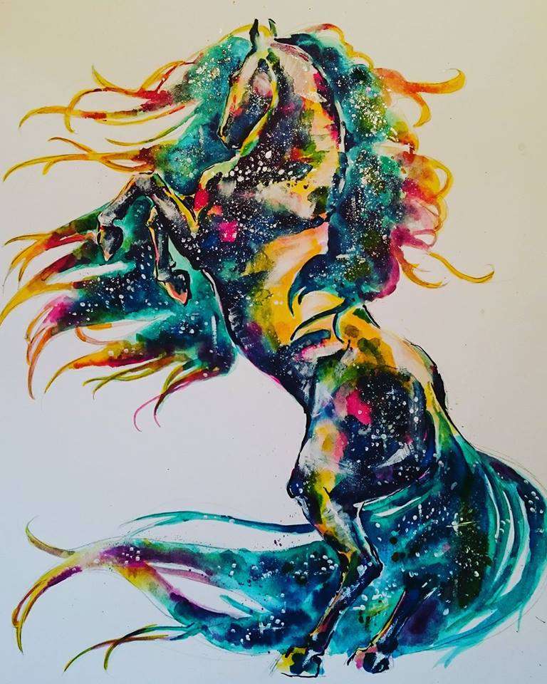 768x960 Galaxy Horse, Watercolor, Unknown Artist Art - Horse Watercolor Art