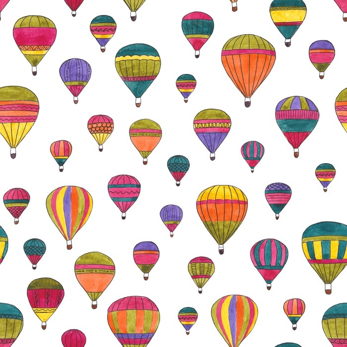 700x700 Hot Air Balloons Watercolor Hand Drawn Seamless Pattern Wall Mural - Hot Air Balloon Watercolor