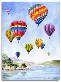 251x337 Original Watercolour Painting Of Hot Air Balloons By Artist Lesley - Hot Air Balloon Watercolor
