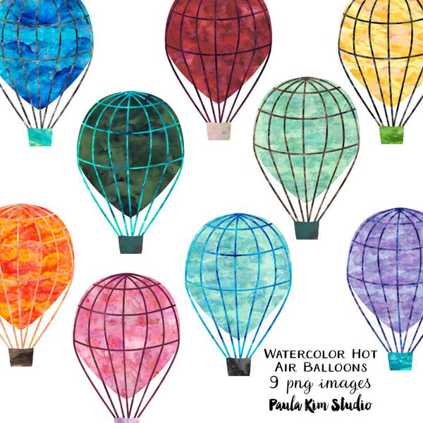 600x600 Watercolor Hot Air Balloons Paula Kim Studio - Hot Air Balloon Watercolor