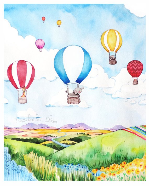 570x713 Hot Air Balloon Watercolor Print Of Painting Etsy - Hot Air Balloon Watercolor