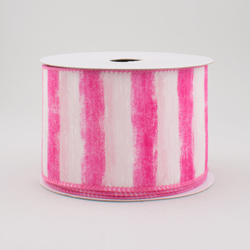 1000x1000 2.5 Watercolor Stripe White Satin Ribbon Hot Pink (10 Yards - Hot Pink Watercolor