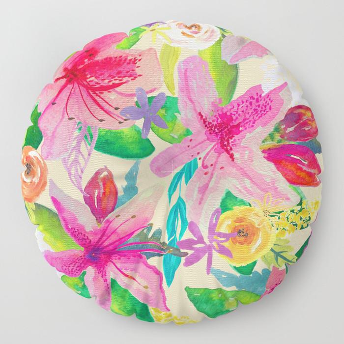 700x700 Hot Pink Watercolor Azalea Garden Painting Print Floor Poof - Hot Pink Watercolor