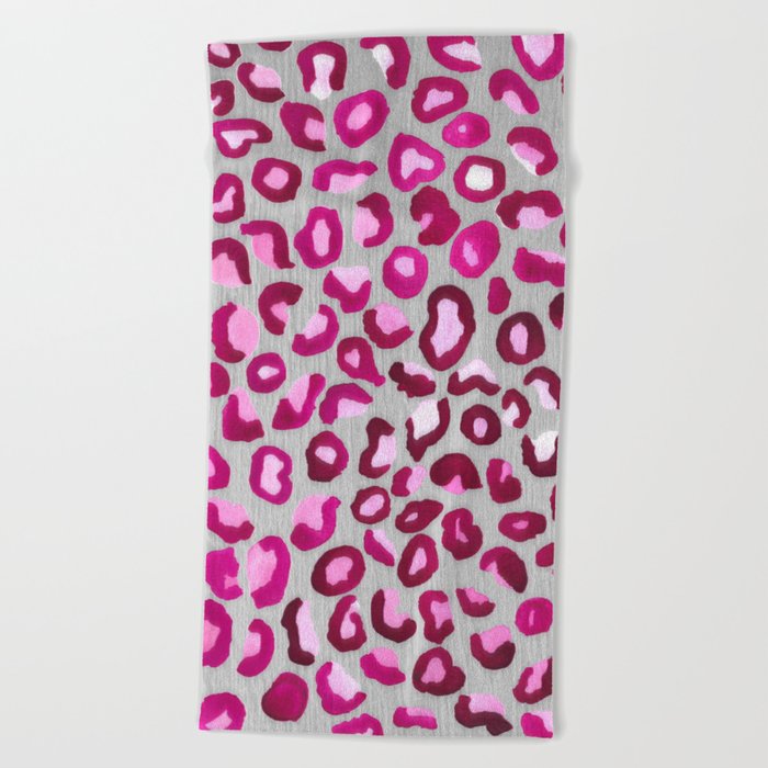 700x700 Hot Pink Watercolor Leopard Print On Grey Wood Beach Towel By - Hot Pink Watercolor