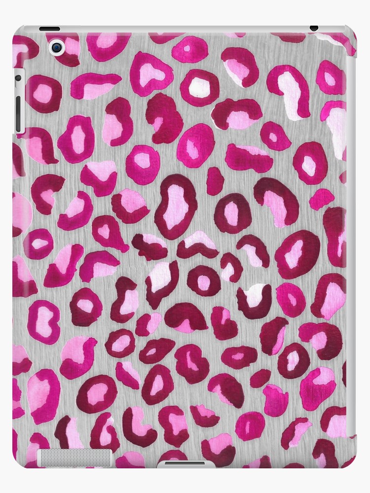 750x1000 Hot Pink Watercolor Leopard Print On Grey Wood Ipad Cases Amp Skins - Hot Pink Watercolor