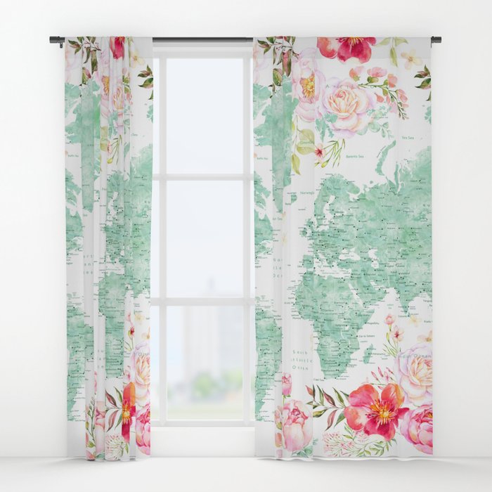 700x700 Mint Green And Hot Pink Watercolor World Map With Cities Window - Hot Pink Watercolor