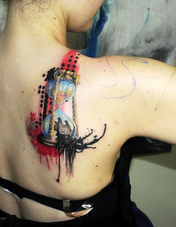 Hourglass Watercolor Tattoo