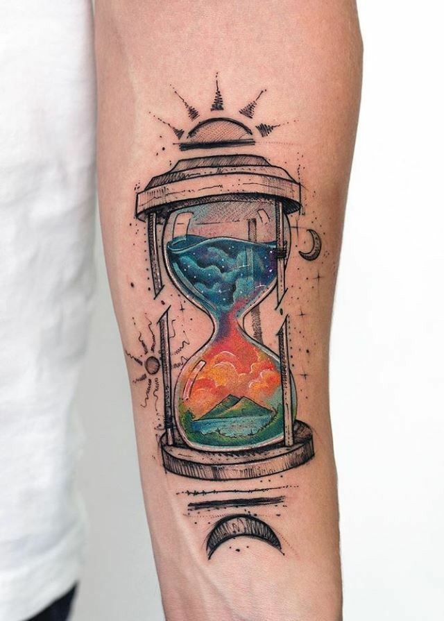640x895 Colorful Hourglass Tattoo - Hourglass Watercolor Tattoo
