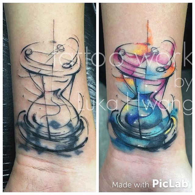 640x640 Tattoo Work. - Hourglass Watercolor Tattoo