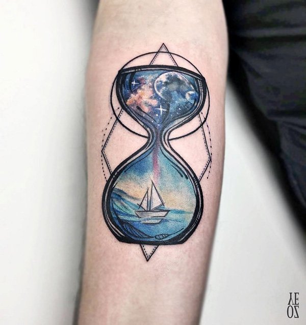 600x639 60 Hourglass Tattoo Ideas Art And Design - Hourglass Watercolor Tattoo