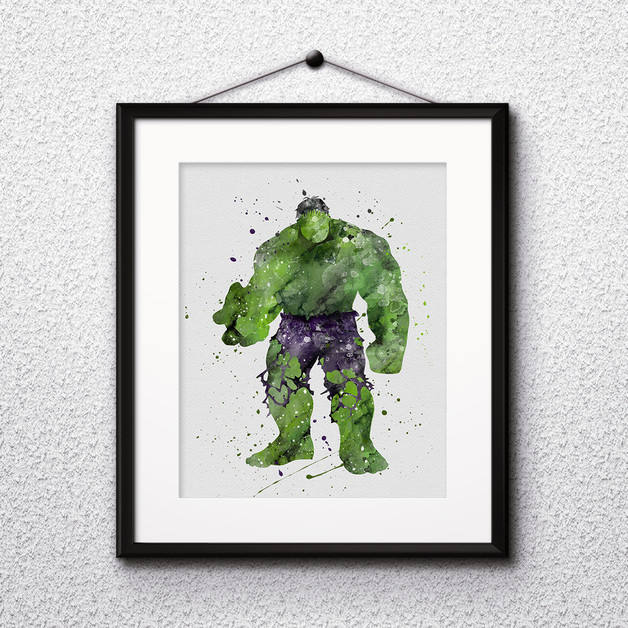 628x628 Hulk Watercolor Print, Hulk Art, Marvel Comics Art, Superhero Art - Hulk Watercolor