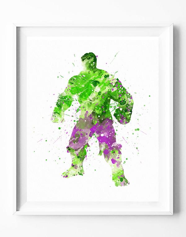 600x761 Hulk Art Print Avengers Poster Marvel Superhero Watercolor - Hulk Watercolor