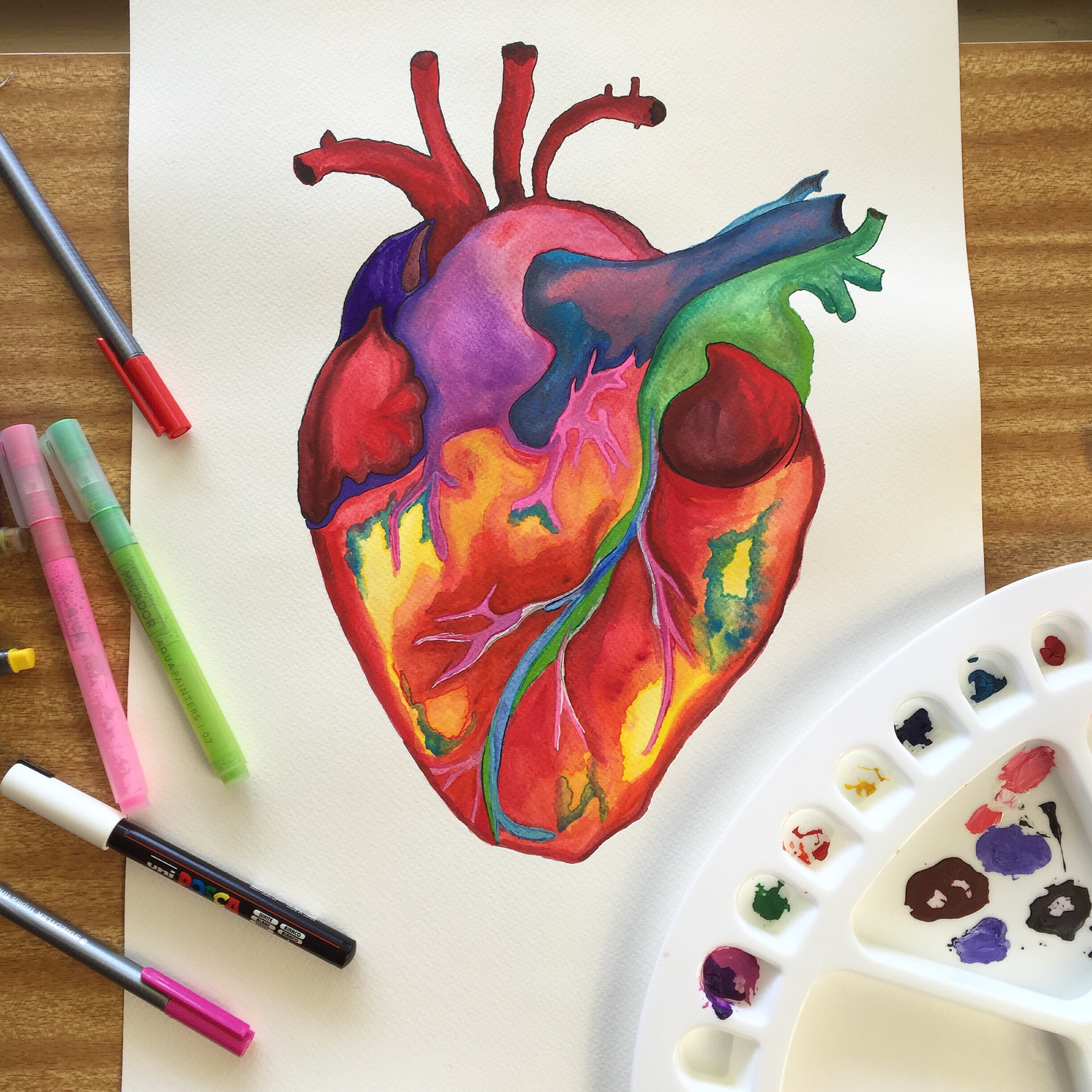 2448x2448 Human Heart Watercolour Painting Izabelle Renee Falvo - Human Heart Watercolor