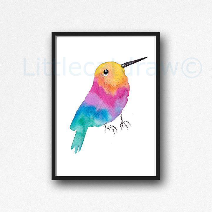 720x720 Buy Rainbow Hummingbird Watercolor Painting Print Watercolour Wall - Hummingbird Art Watercolor