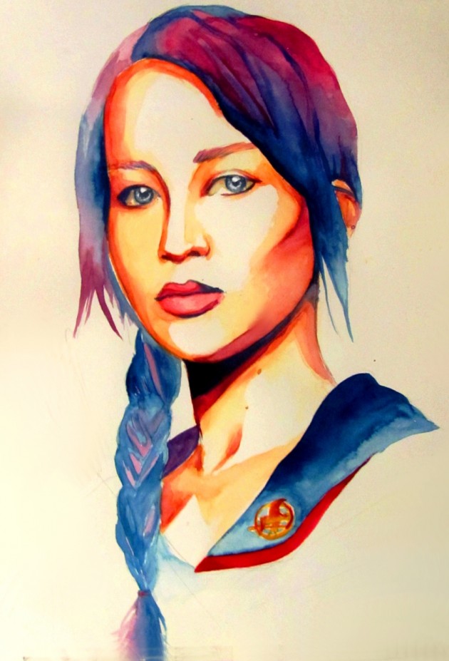 630x927 Katniss Hunger Games Movie Watercolor Poster 630x927 - Hunger Games Watercolor