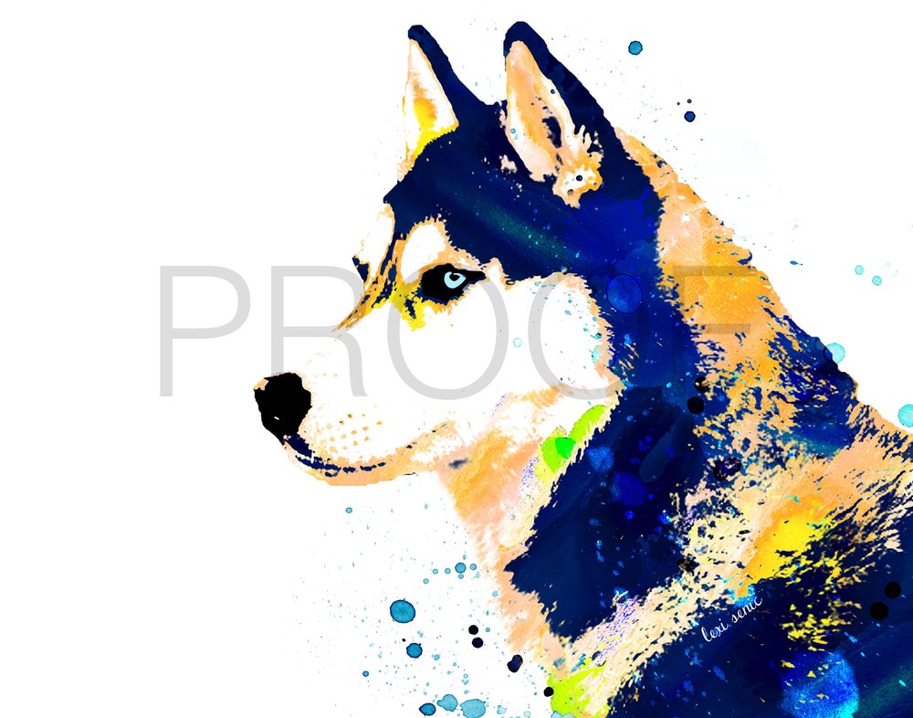 1000x786 Siberian Husky Watercolor Dog Portrait Ice Free In The Lines - Husky Watercolor
