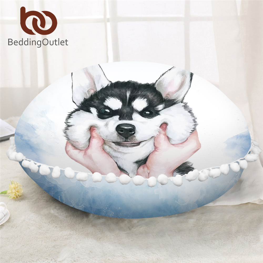 1000x1000 Beddingoutlet Husky Puppy Round Pillow Cover Animal Pet Cushion - Husky Watercolor
