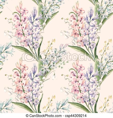 450x470 Watercolor Vector Hyacinth Pattern. Watercolor Vector Spring - Hyacinth Watercolor