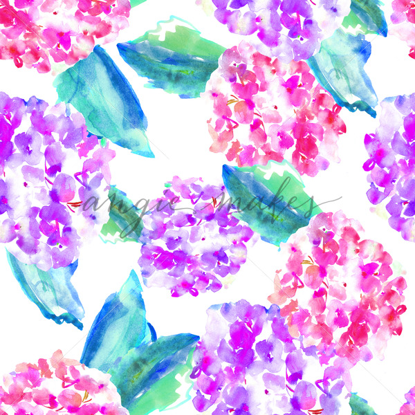 600x600 Cute Watercolor Hydrangea Seamless Pattern. Painted Hydrangeas - Hydrangea Watercolor
