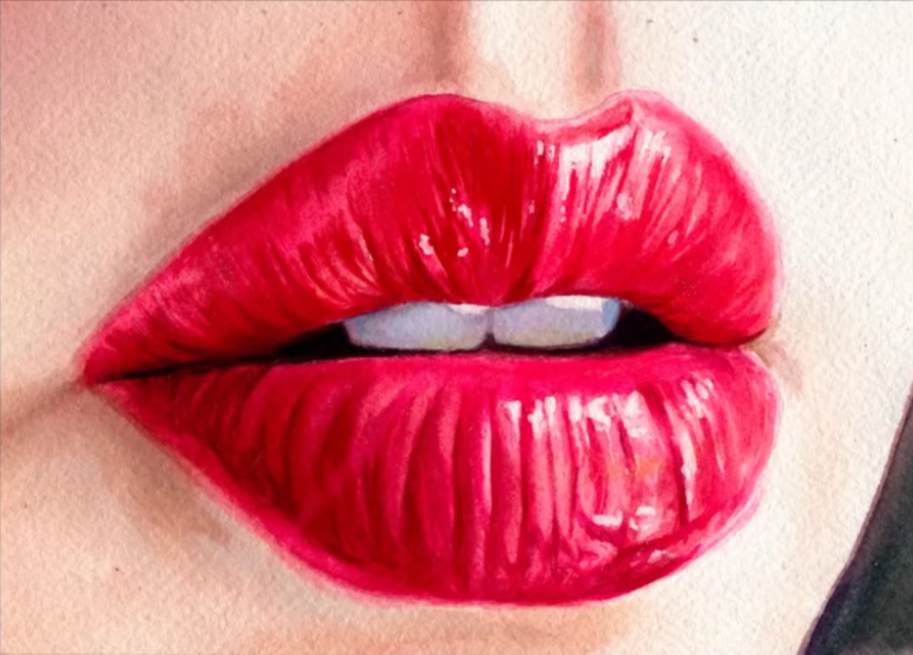 1308x939 Watercolor Techniques For Painting Hyper Realistic Lips Step By Step - Hyper Realistic Watercolor
