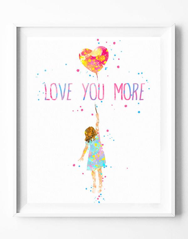 600x761 Love You More Balloon Girl Art Print Poster Watercolor Painting - I Love You Watercolor