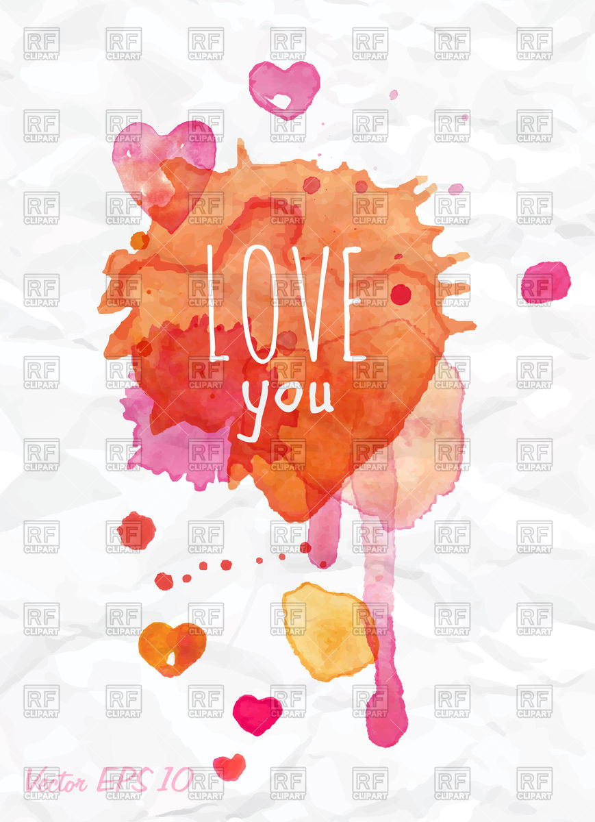 869x1200 Watercolor Valentines Day Card, Love You Inscription Vector Image - I Love You Watercolor
