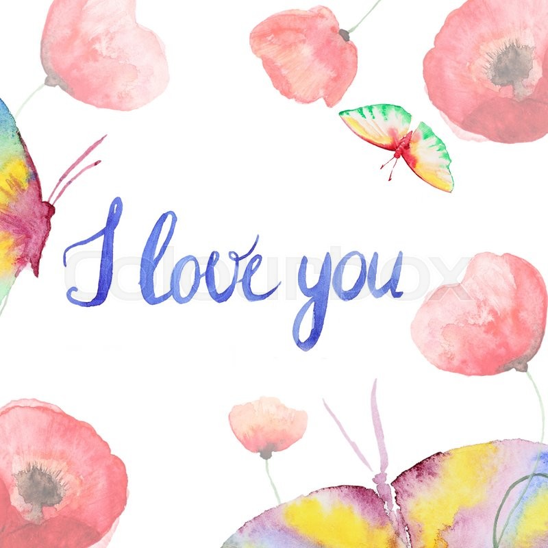 800x800 Watercolor Card With Flower I Love You. Floral Frame. Watercolor - I Love You Watercolor
