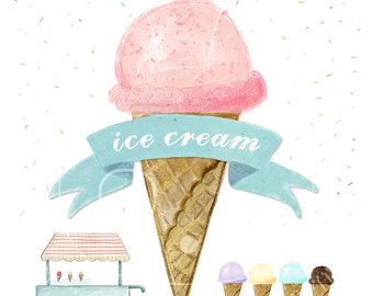 340x270 Ice Cream Watercolor Etsy - Ice Cream Watercolor