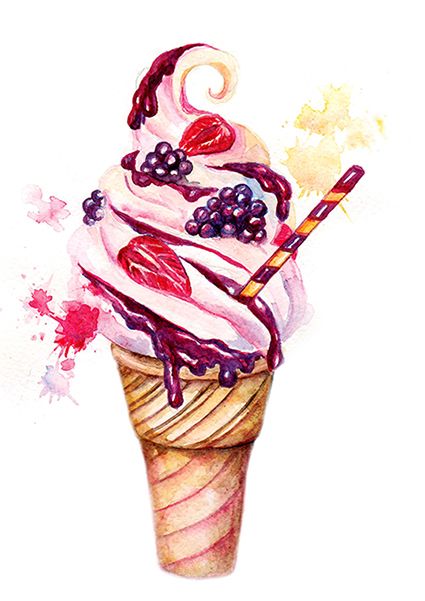 425x601 Vintage Watercolor Illustrations Of Ice Cream With Different - Ice Cream Watercolor
