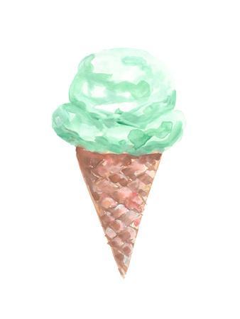 338x450 Watercolor Mint Ice Cream Cone Art Print By Jetty Printables - Ice Cream Watercolor
