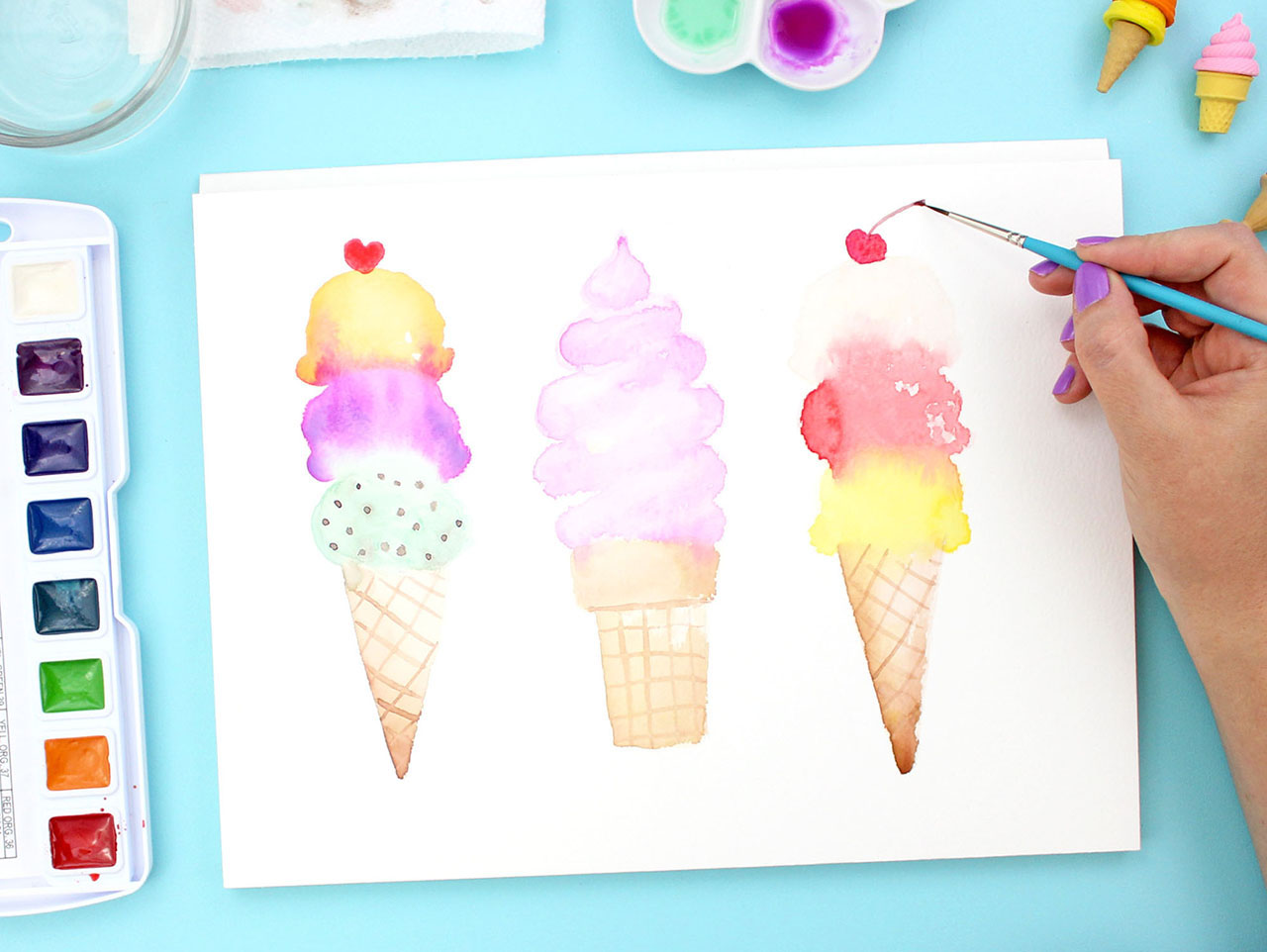 1280x962 How To Paint Watercolor Ice Cream Cones - Ice Cream Watercolor