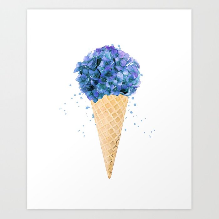 700x700 Hydrangea Flower Ice Cream Cone Watercolor Art Print By - Ice Cream Watercolor