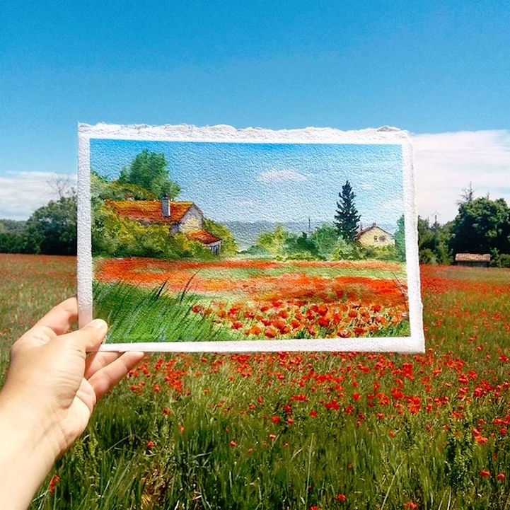 721x721 Artist Creates Watercolor Paintings On Location And Aligns Them - Images Of Landscape Watercolor Paintings