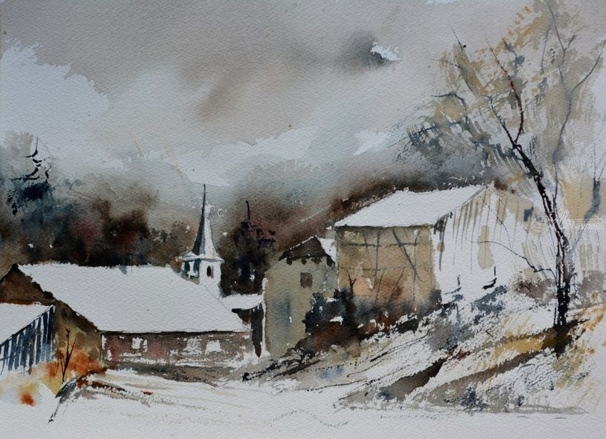 850x617 Winter Watercolor Paintings By Pol Ledent - Images Of Landscape Watercolor Paintings