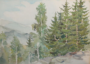 300x215 Vintage Impressionist Watercolor Painting Forest Landscape Ebay - Impressionist Watercolor