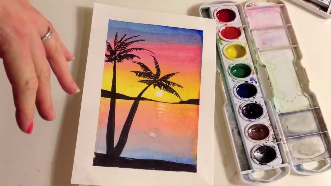 1280x720 How To Paint A Sunset With Palm Trees In Watercolor - In Watercolor