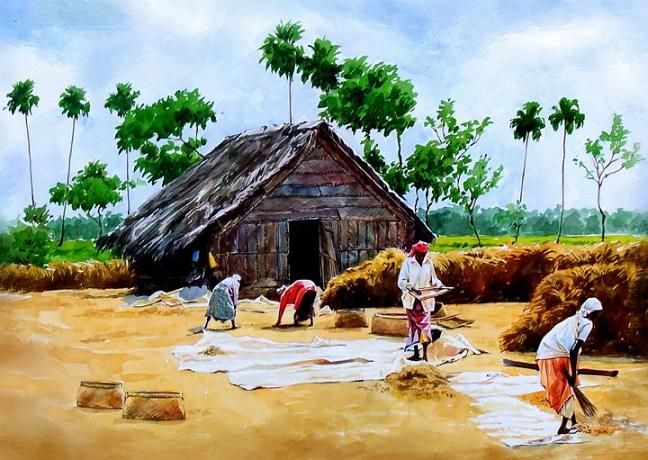 648x460 Indian Paintings Indian Watercolor Paintings - Indian Village Watercolor Paintings