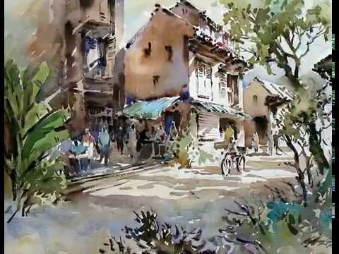 480x360 Indian Watercolor Paintings - Indian Village Watercolor Paintings