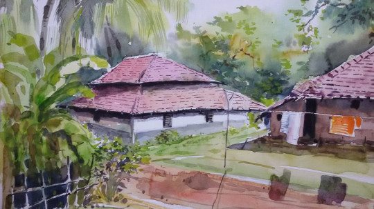 540x303 Paintings - Indian Village Watercolor Paintings
