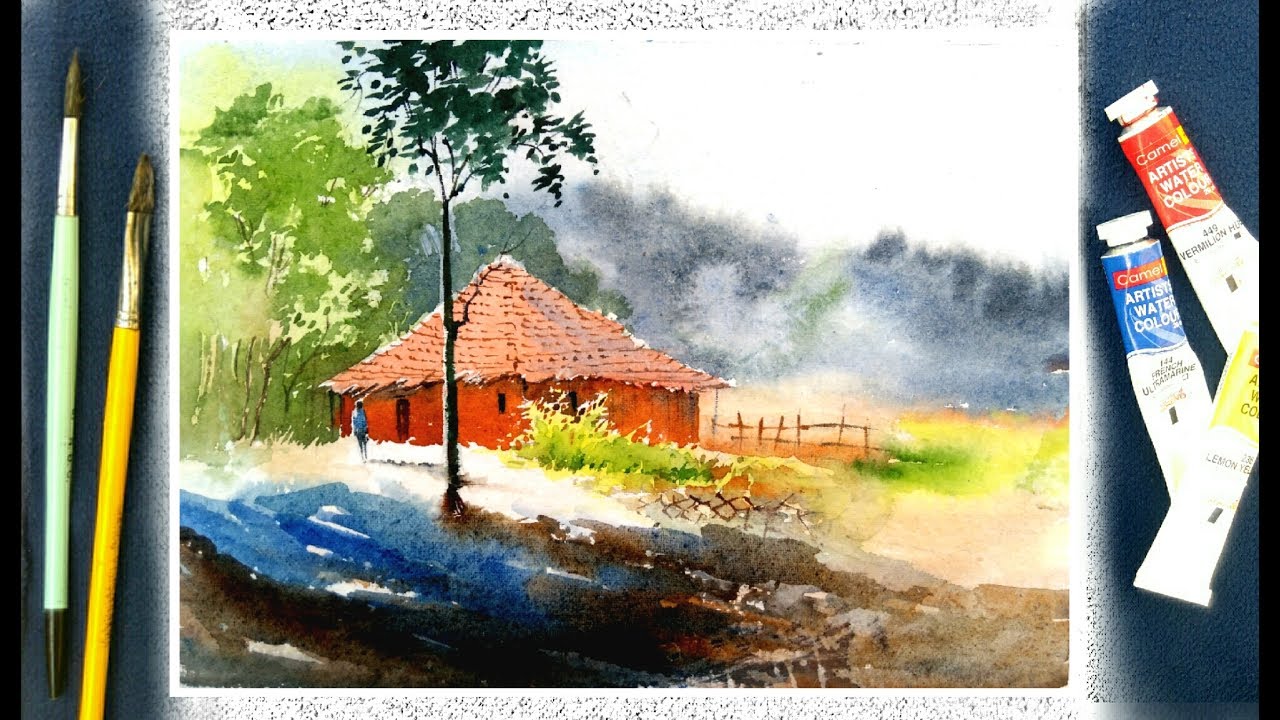 Indian Village Watercolor Paintings at PaintingValley.com | Explore ...