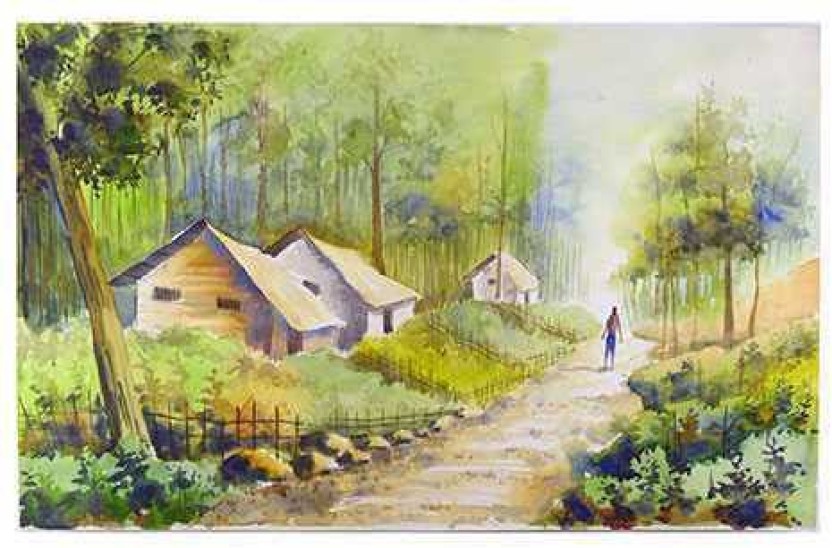 832x548 Craffitorium Eservices Pvt. Ltd. Landscape Scenic Village - Indian Village Watercolor Paintings