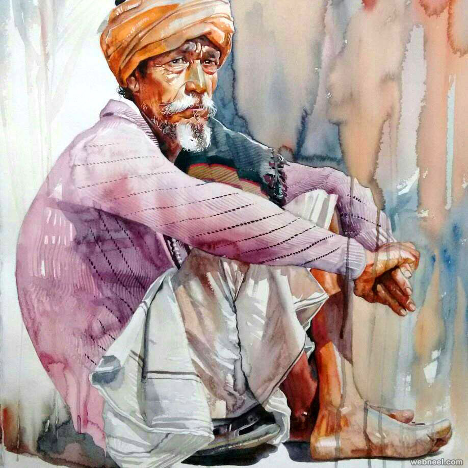 918x918 Indian Watercolor Painting By Sthabathy 14 - Indian Watercolor