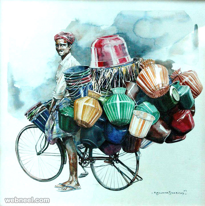 718x720 Indian Watercolor Painting By Sthabathy 19 - Indian Watercolor
